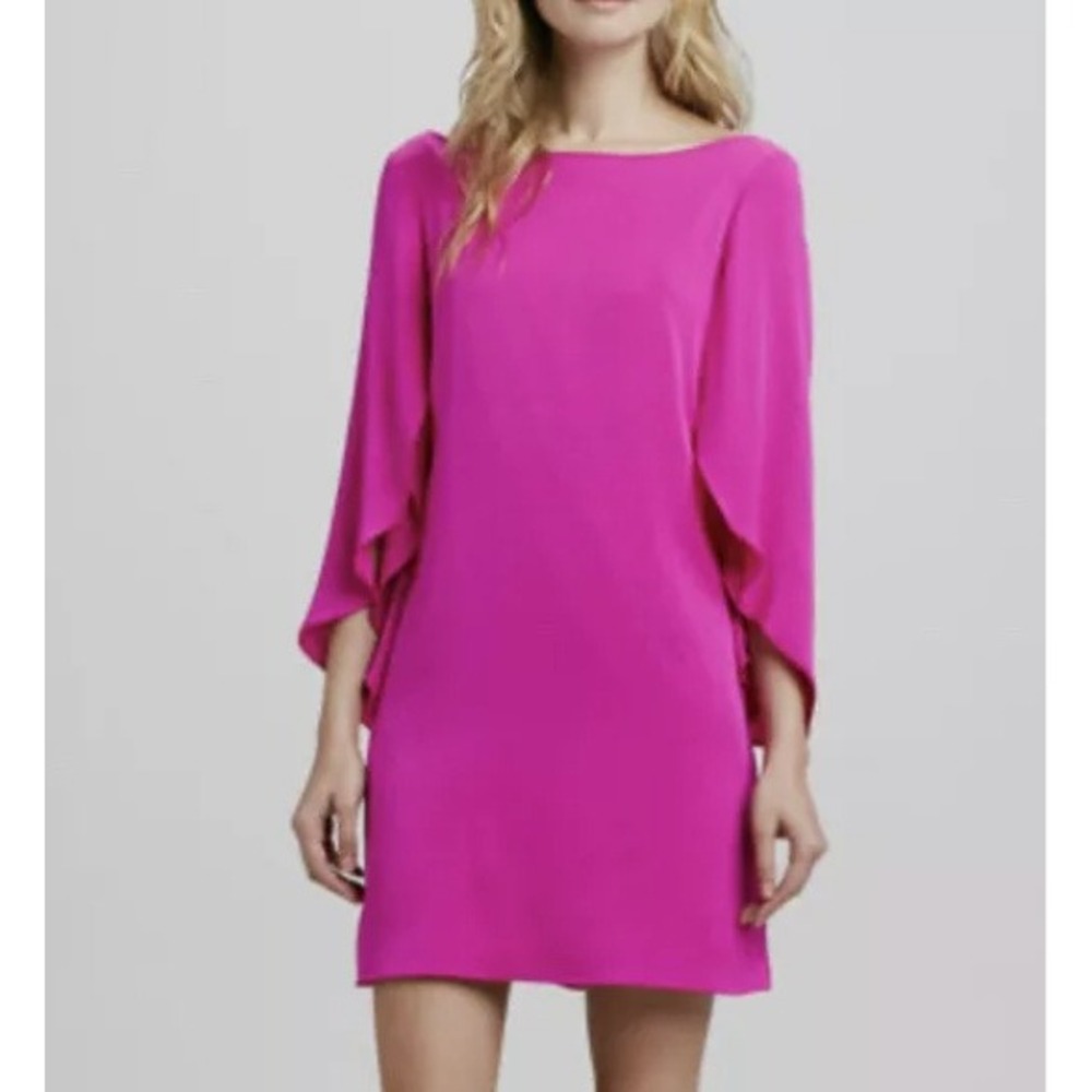 Milly Women's Mini Dress Size 6 Pink Flutter Sleeve Cocktail Party Silk Blend